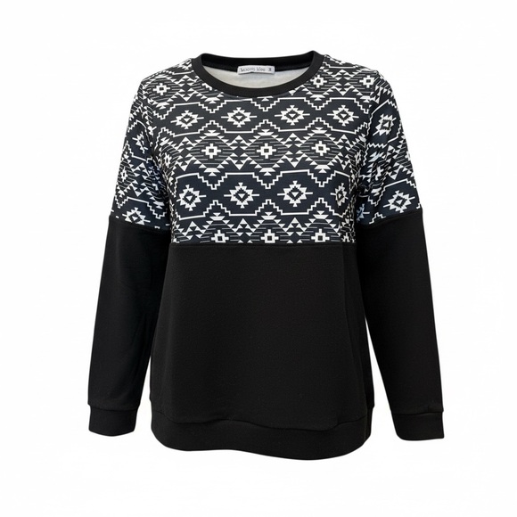 Michelle Mae Tops - Black and White Aztec Pattern Sweatshirt – Michelle Mae